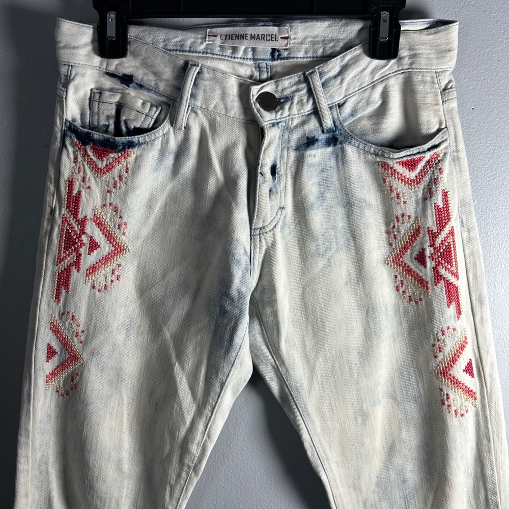 ETIENNE MARCEL Womens Light Wash Embroidered‎ Jeans Denim Pants Size 27